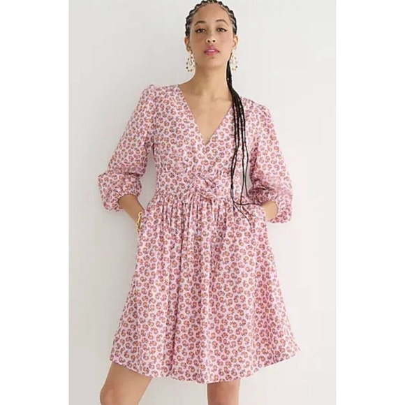 J. Crew Dresses & Skirts - J.Crew cotton poplin mini dress peony paisley print Pink